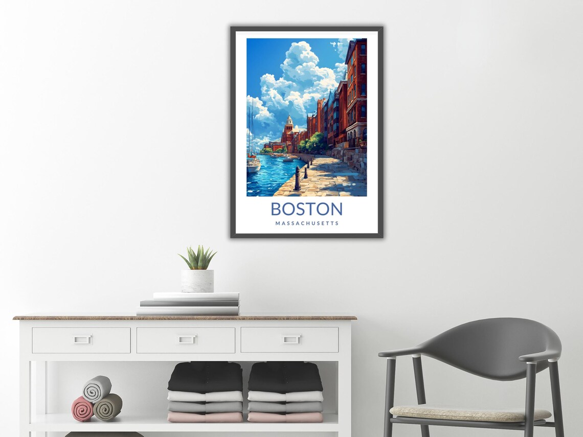 Boston Massachusetts Waterfront Poster Historic Harbor Street City Art - Image 2