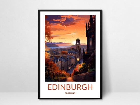 Edinburgh Sunset Cityscape Clock Tower Scotland Skyline Poster