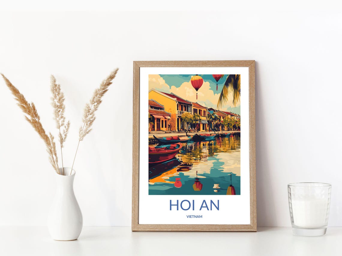 Hoi An Vietnam Lantern Boat Riverside Old Town Travel Poster - Image 3
