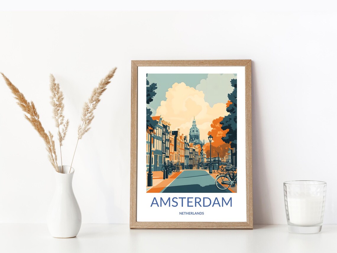Amsterdam Street Bicycles Canal Houses Church Spire Holland Poster - Image 3