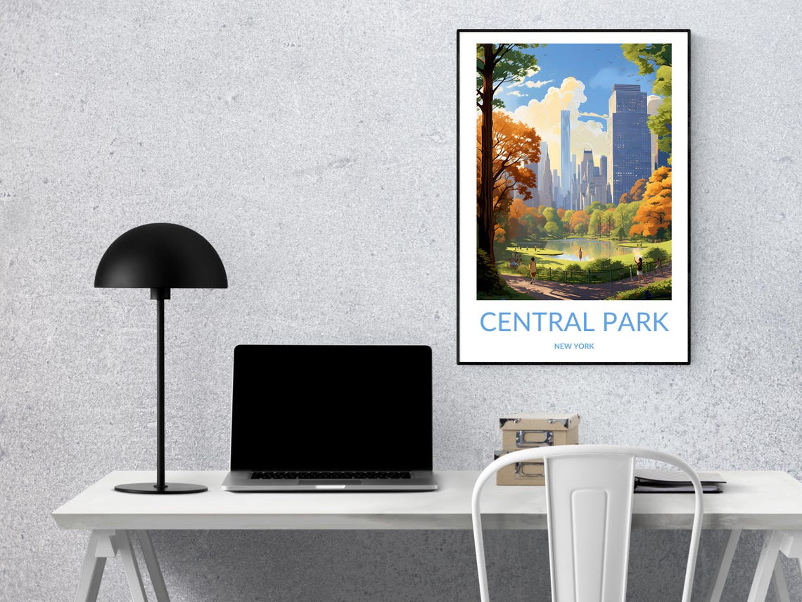 Central Park New York Sunny Lakeside Skyline Vintage Travel Poster - Image 2