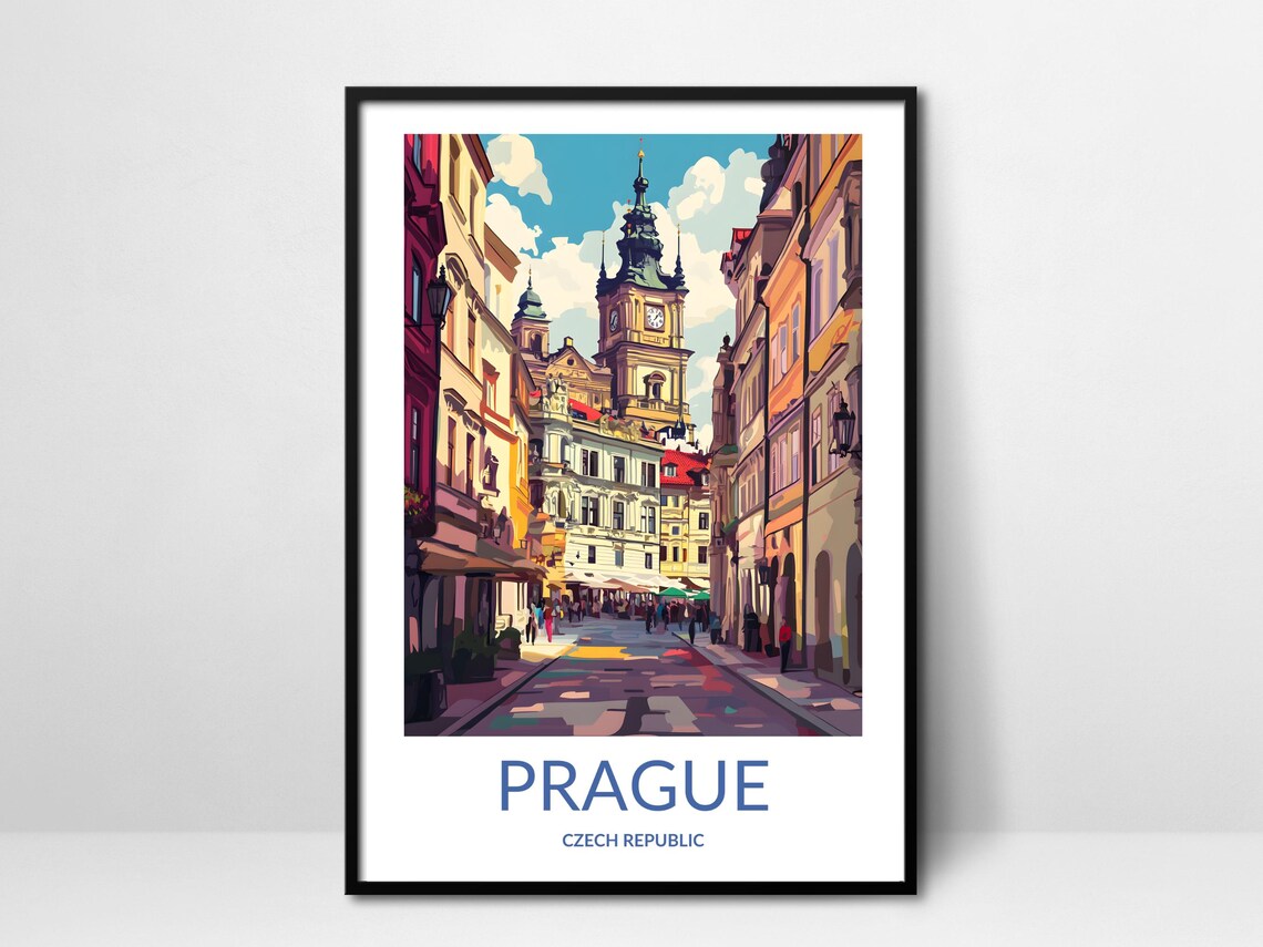 Prague Czech Republic Old Town Clock Tower Street Travel Poster
