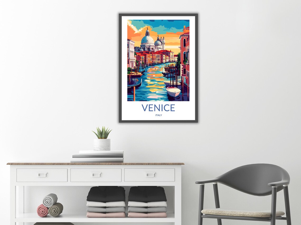 Venice Italy Grand Canal Gondolas and Domes Vintage Travel Poster - Image 2