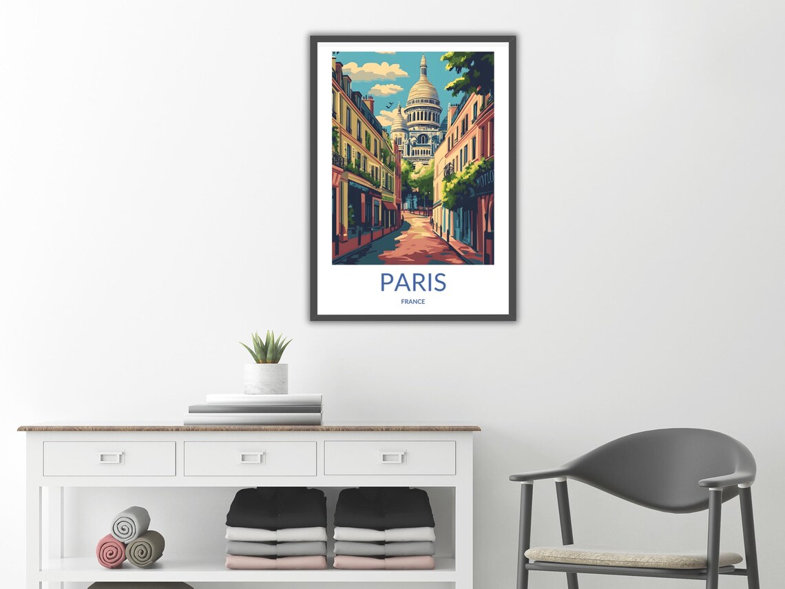 Paris France Montmartre Street Sacre Coeur Basilica Travel Poster - Image 2