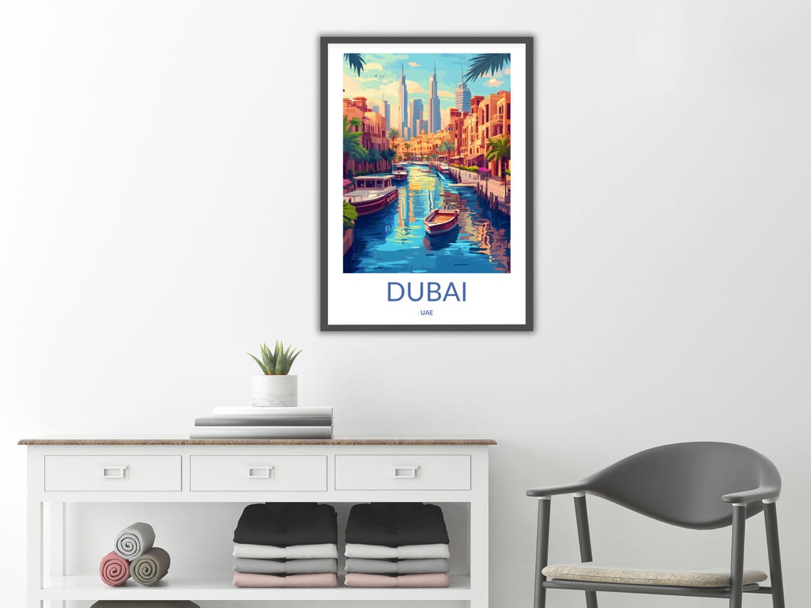 Dubai Marina Canal Boats Skyscraper Reflections UAE Cityscape Poster - Image 2