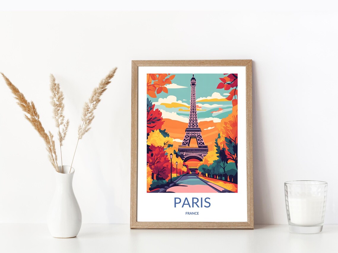 Paris France Eiffel Tower Autumn Foliage Fall Vintage Travel Poster - Image 3