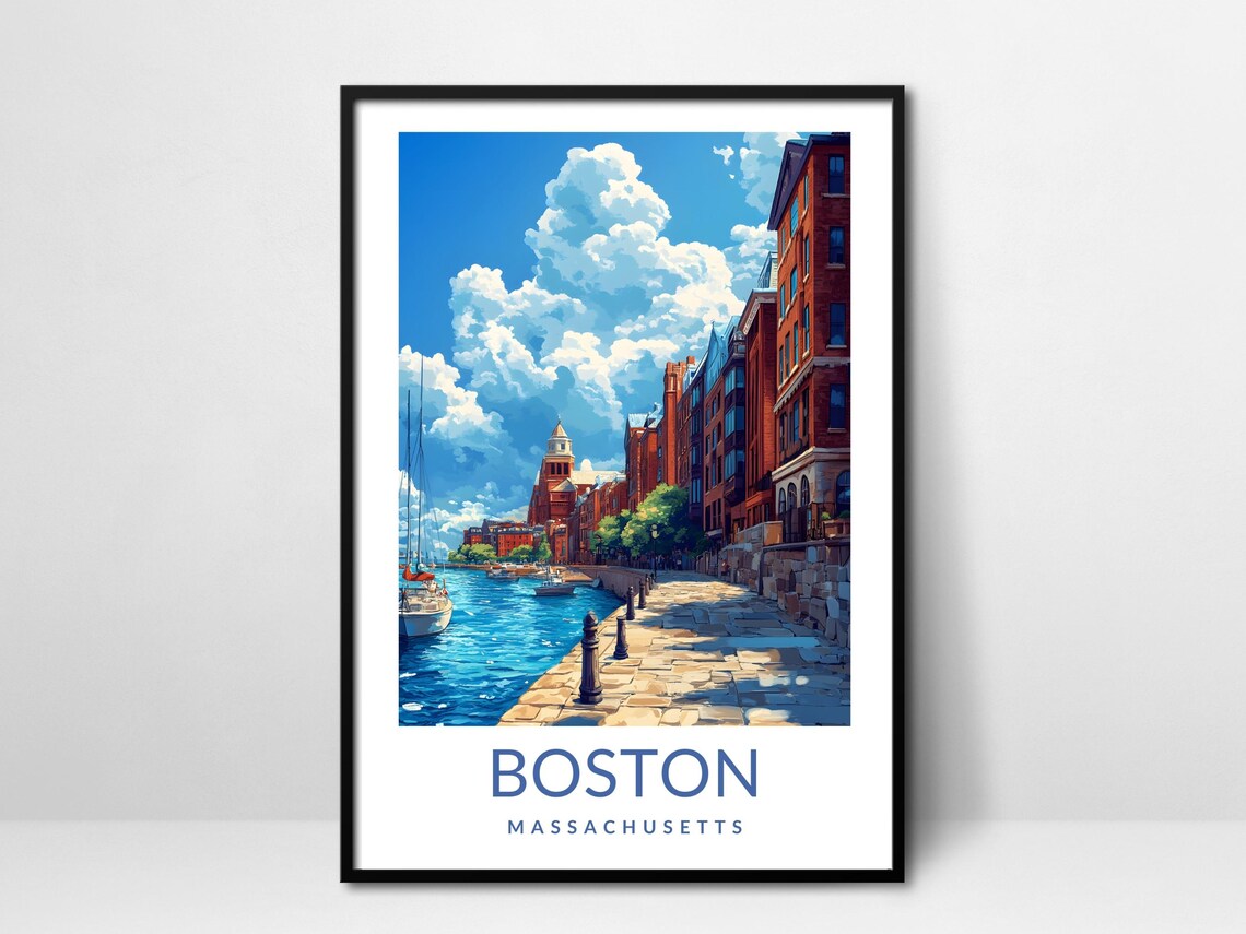 Boston Massachusetts Waterfront Poster Historic Harbor Street City Art