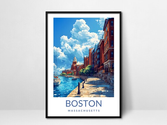 Boston Massachusetts Waterfront Poster Historic Harbor Street City Art