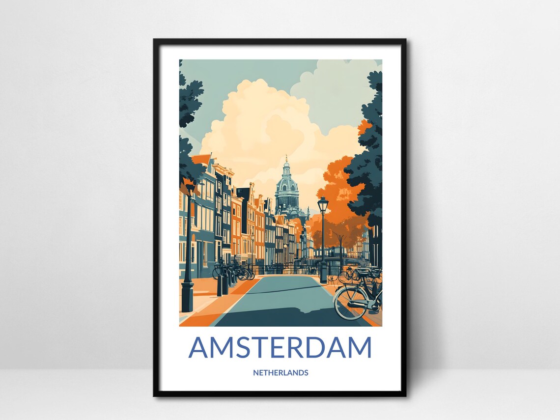 Amsterdam Street Bicycles Canal Houses Church Spire Holland Poster