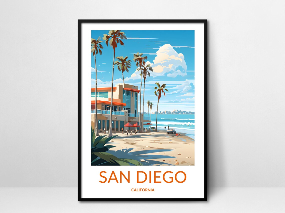 San Diego California Palm Beach Ocean View Building Scene Poster