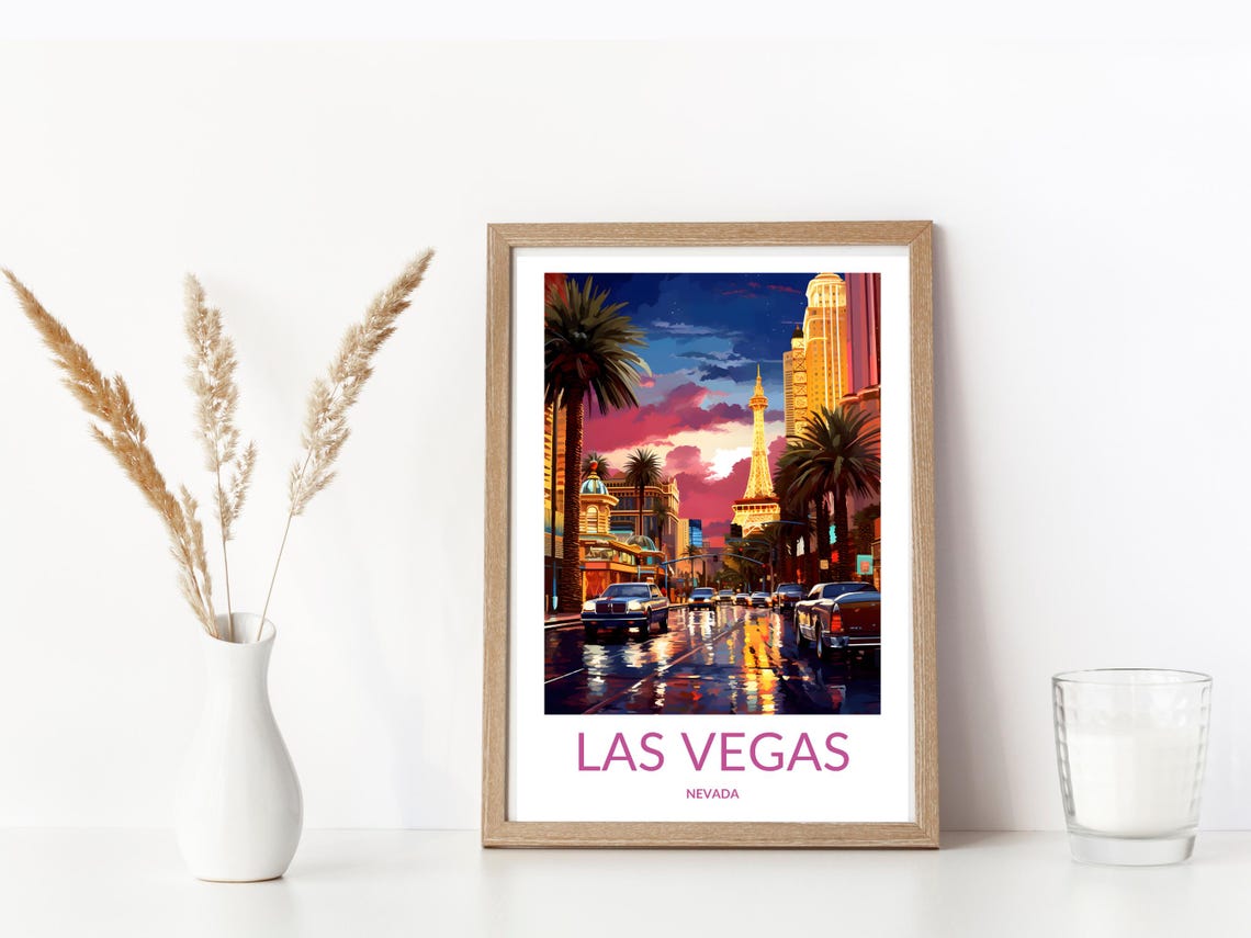 Las Vegas Cityscape Art Poster Vibrant Nevada Travel Poster Vegas Strip Wall Decor Las Vegas Nightscape Poster City Lights Poster - Image 3