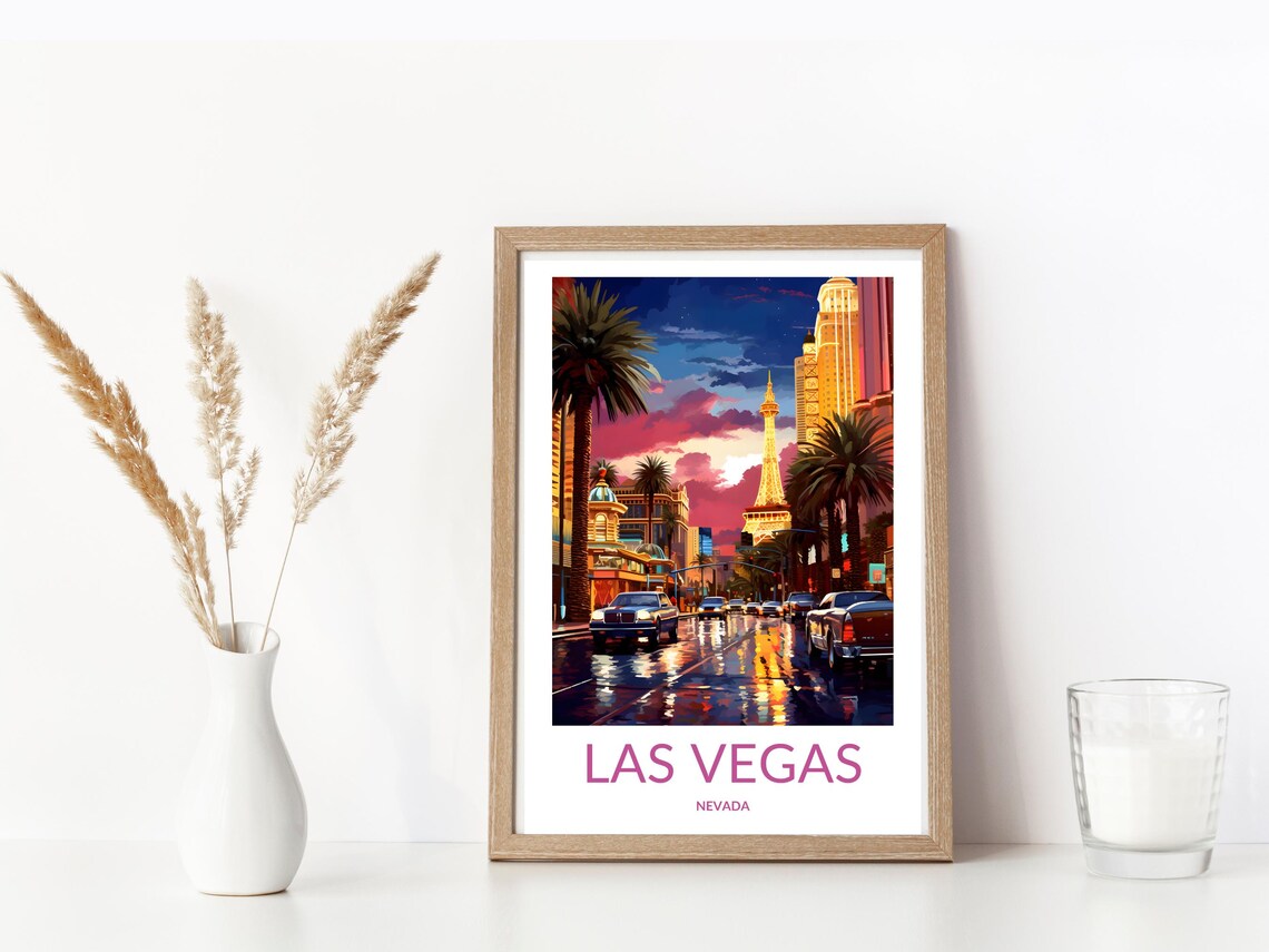 Las Vegas Strip Night Eiffel Tower Neon Lights Nevada City Poster - Image 3