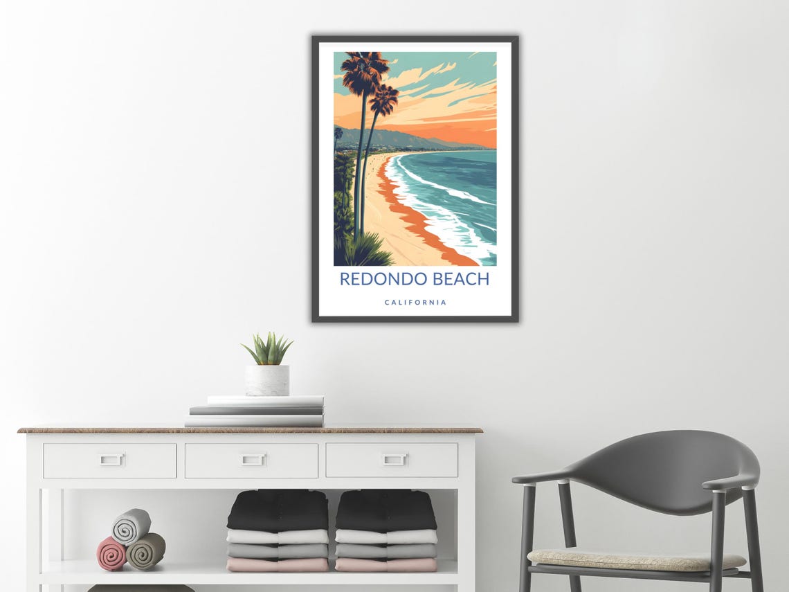 Redondo Beach California Coast Poster Palm Sunset Beach Vintage Travel - Image 2
