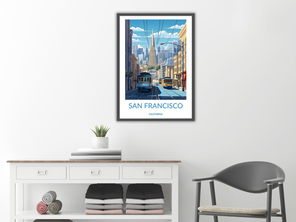 San Francisco California Cable Cars Tower Street Scene Poster - Image 2