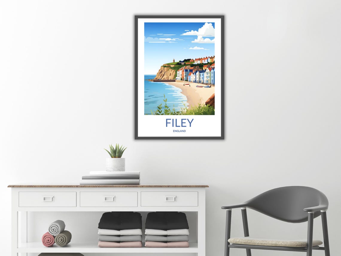 Filey England Beach Cliffs Colorful Seaside Town Coastal Poster - Image 2