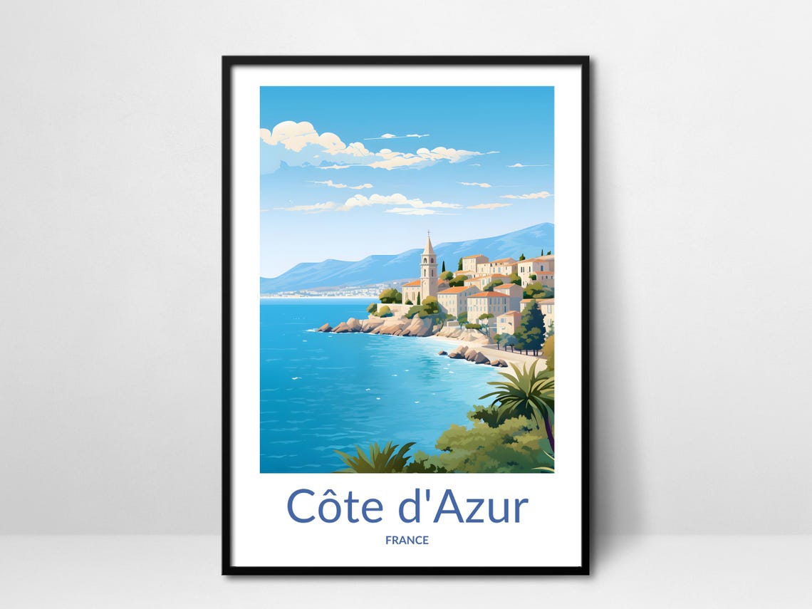 French Riviera Village Rocky Coastline Mediterranean View Poster