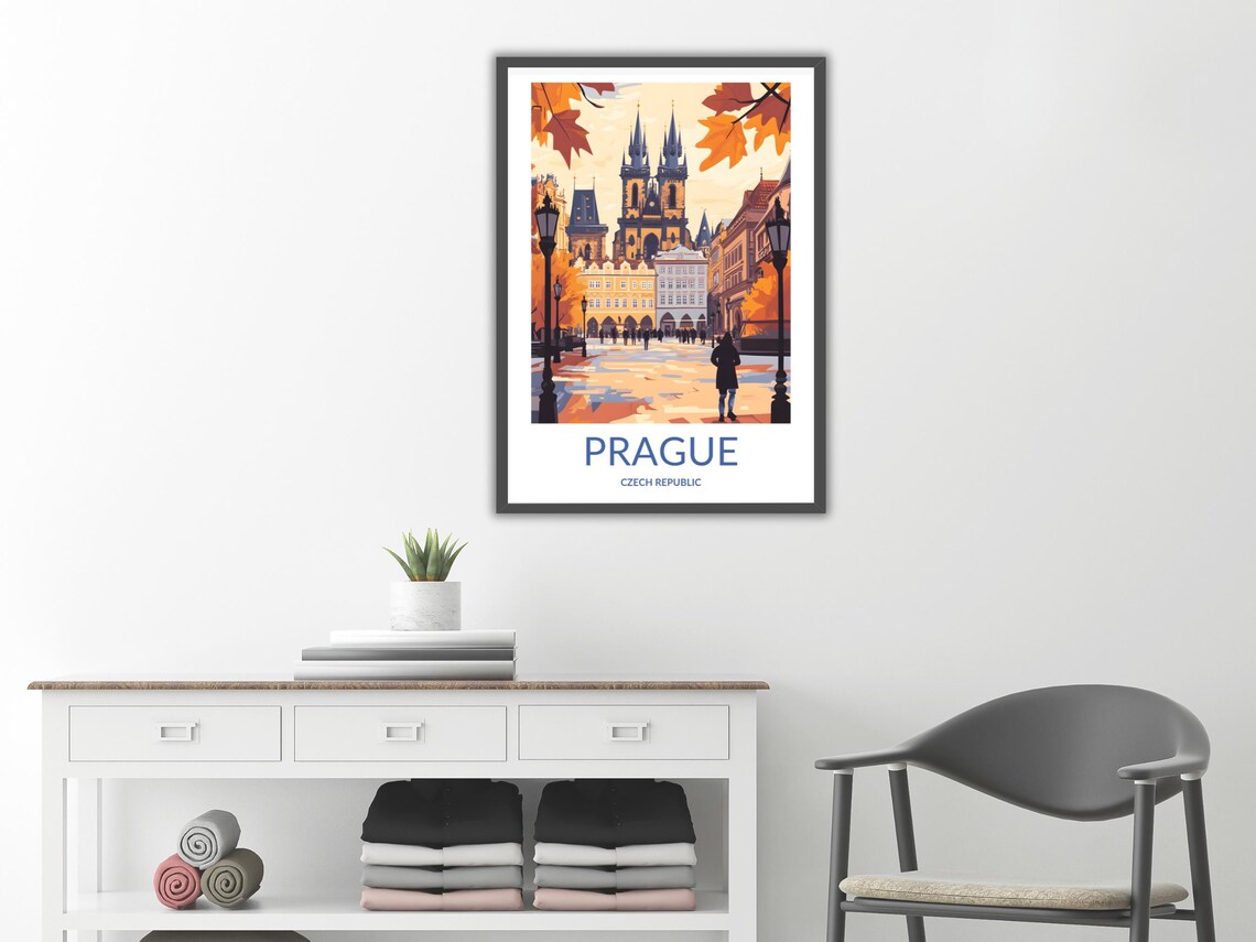Prague Czech Republic Old Town Square Autumn Vintage Travel Poster - Image 2