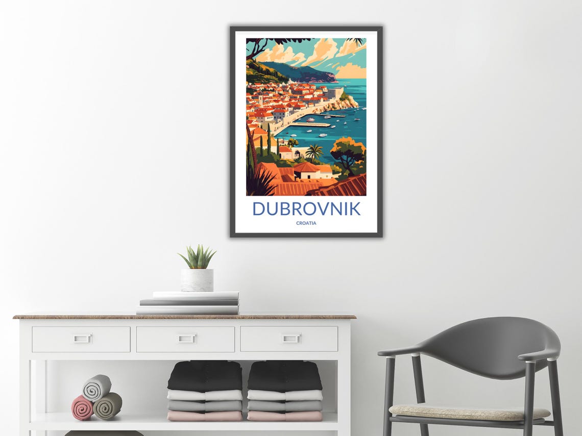 Dubrovnik Bay View Red Roofs Turquoise Harbor Croatia Art Poster - Image 2