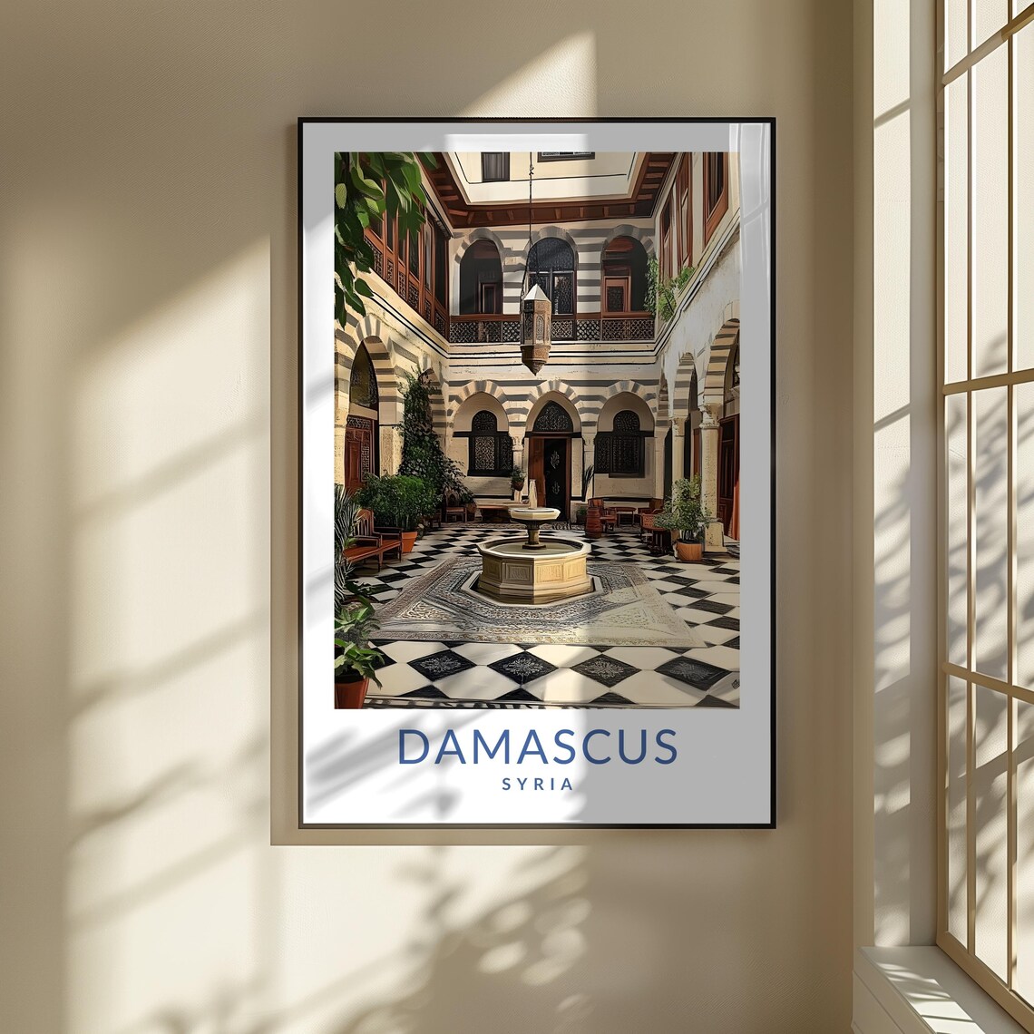 Damascus Syria Traditional Courtyard Fountain Art Travel Poster - Image 3