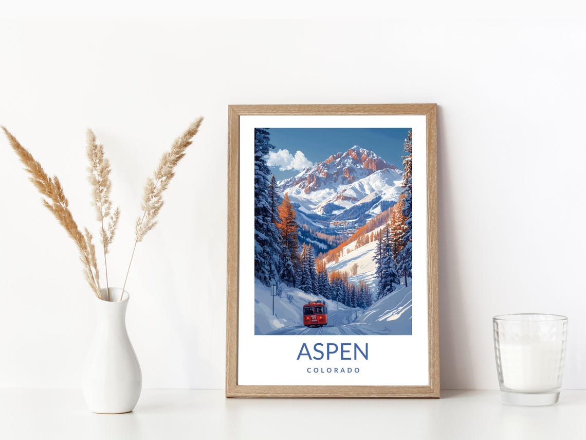 Aspen Colorado Winter Mountain Poster Snowy Train Road Travel Artwork - Image 3