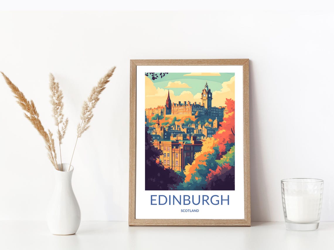 Edinburgh Scotland Autumn Cityscape Clock Tower Historic View Poster - Image 3