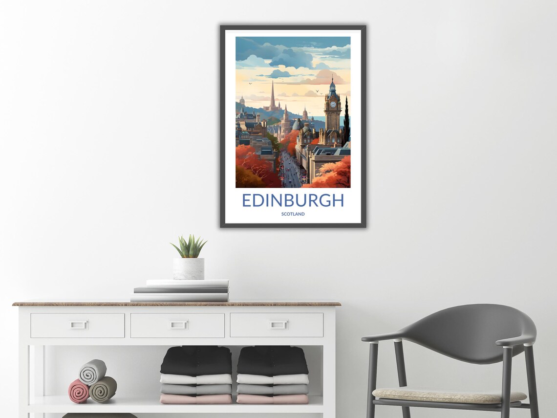 Edinburgh Scotland Autumn Cityscape Historic Street View Poster - Image 2