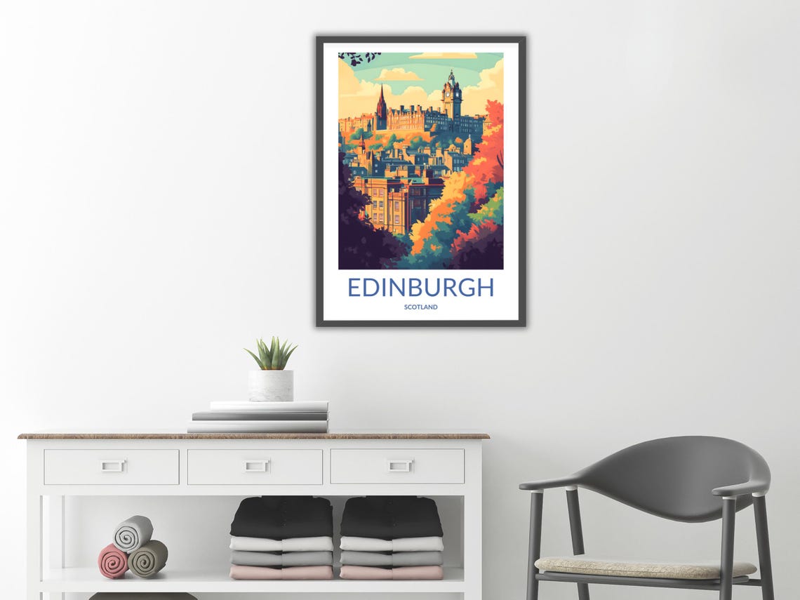Edinburgh Scotland Autumn Cityscape Clock Tower Historic View Poster - Image 2