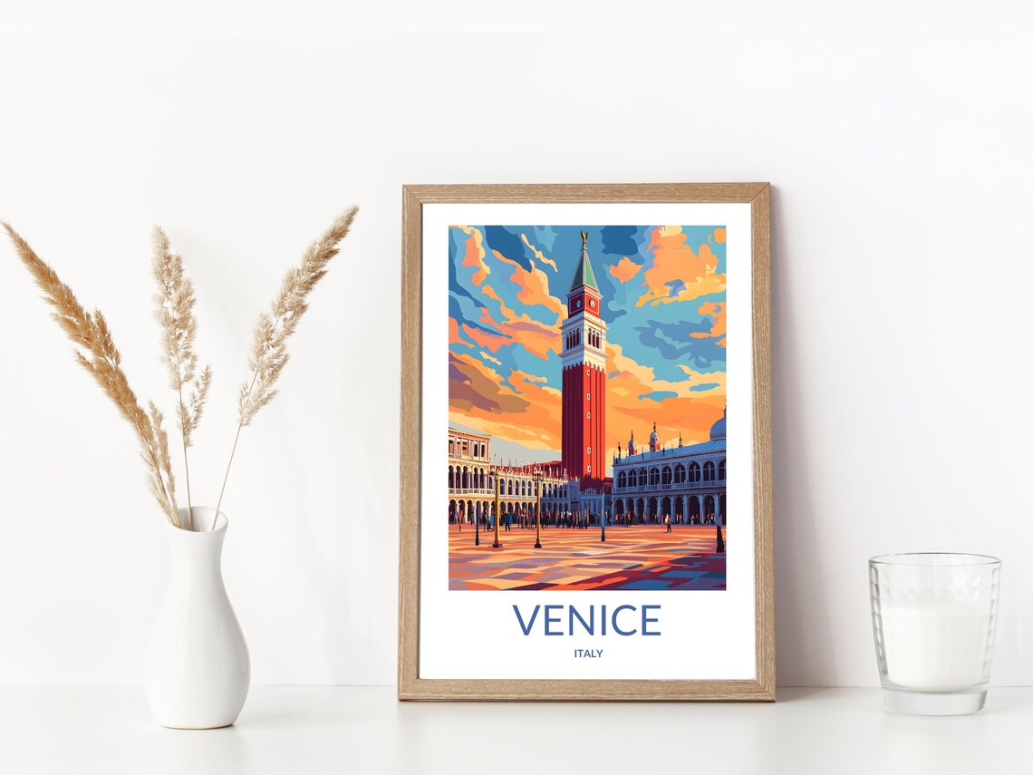 Venice St Marks Square Campanile Sunset Italy Travel Art Poster - Image 3