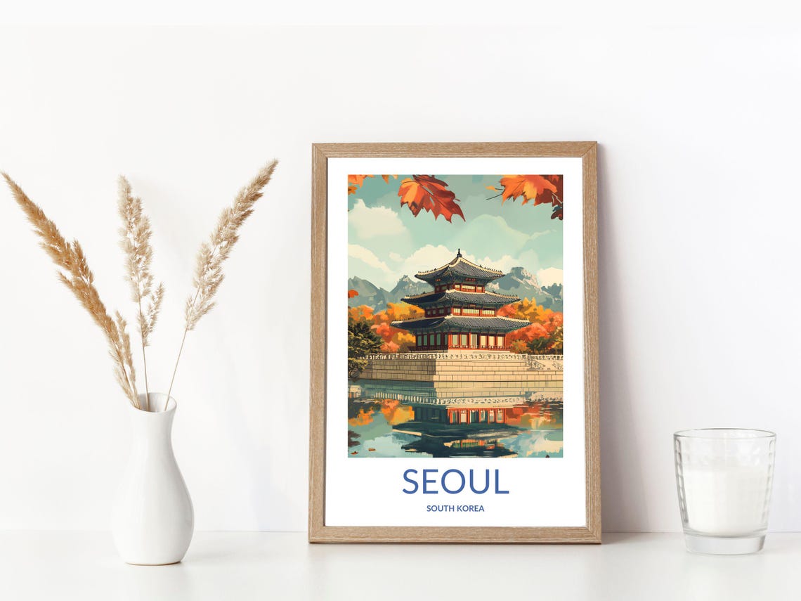 Seoul Temple Art South Korea Travel Poster Gyeongbokgung Palace Print Korean Traditional Architecture Korean Cultural Heritage - Image 3