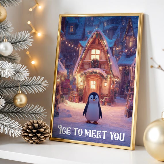 Cute Penguin Christmas Poster Winter Wonderland Wall Art For Kids Room Or Nursery
