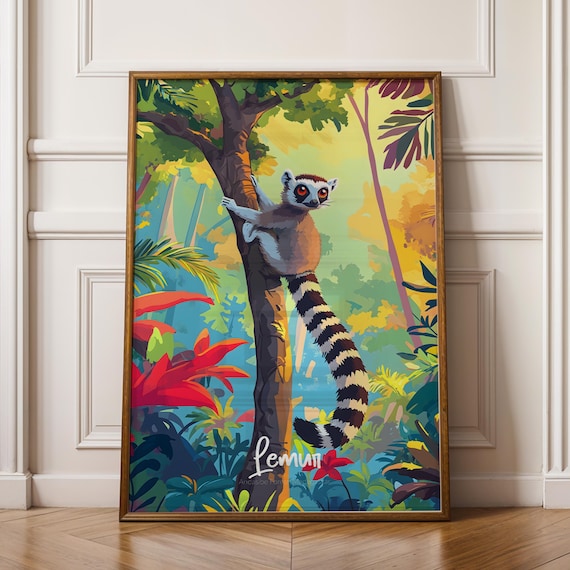 Lemur Art Print Madagascar Wildlife Poster Nursery Room Decor