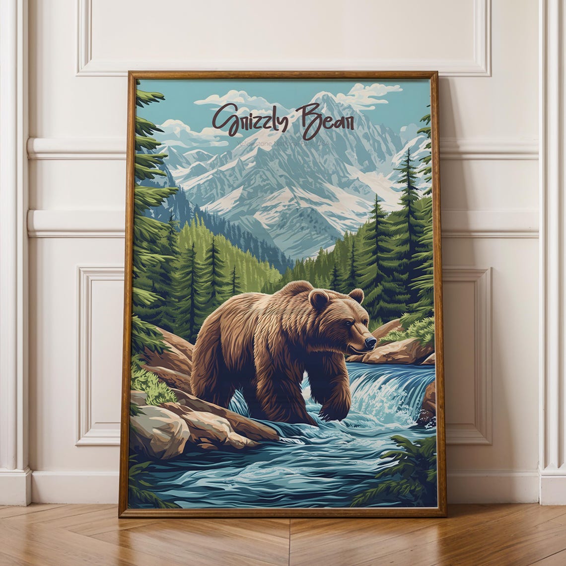 Grizzly Bear Art Print Rustic Cabin Wall Decor Wildlife Illustration