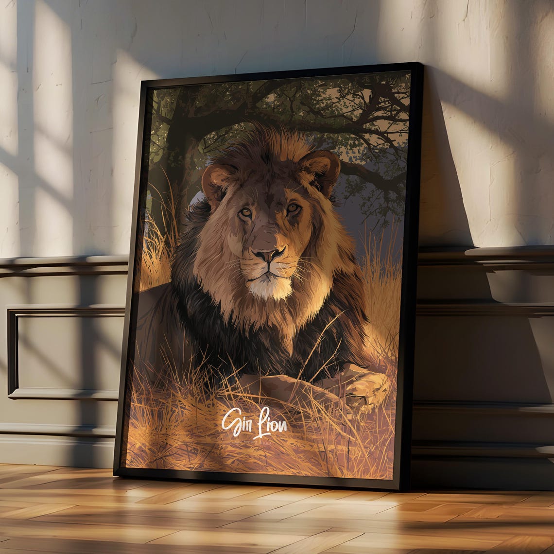 Asiatic Lion Art Print Gir Forest Wildlife Poster
