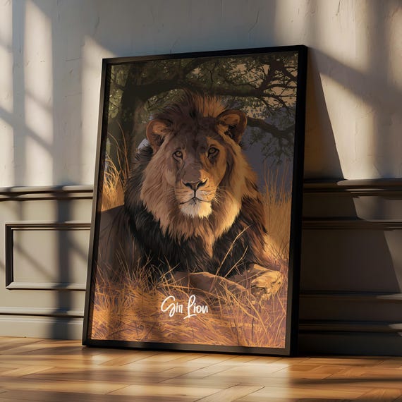 Asiatic Lion Art Print Gir Forest Wildlife Poster