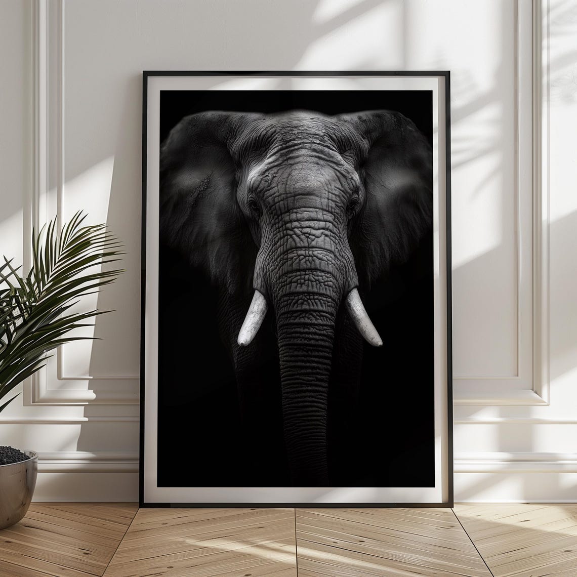 Black And White Elephant Print Majestic Wildlife Wall Art