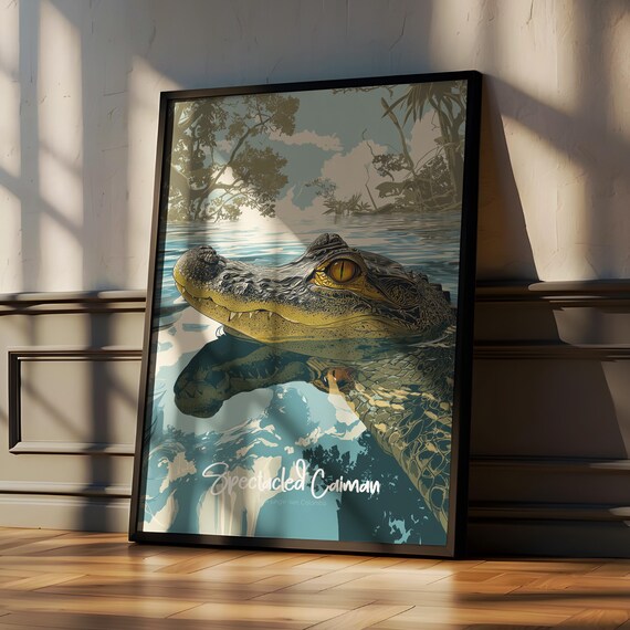 Spectacled Caiman Framed Poster Jungle Nursery Decor Wildlife Print