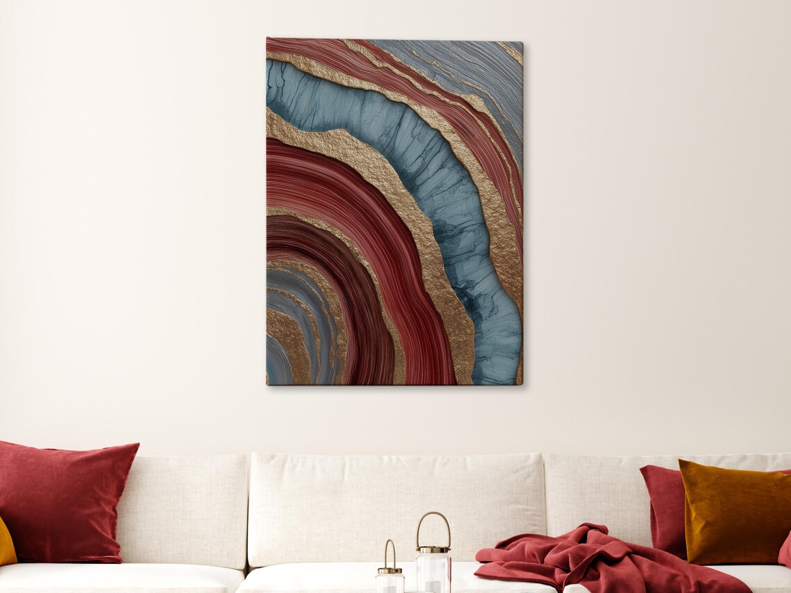 Abstract Tree Rings Framed Canvas Art Surreal Gold Blue Red Nature Print Home Decor