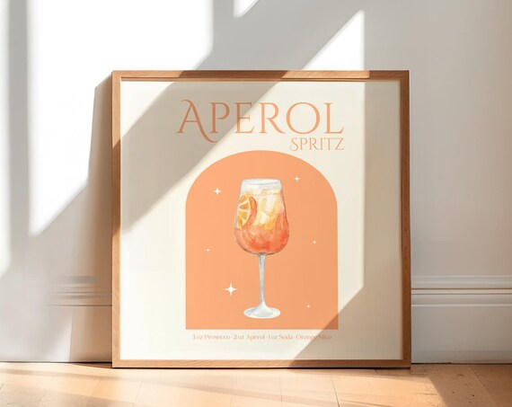 Aperol Spritz Watercolor Cocktail Recipe Terracotta Arch Poster