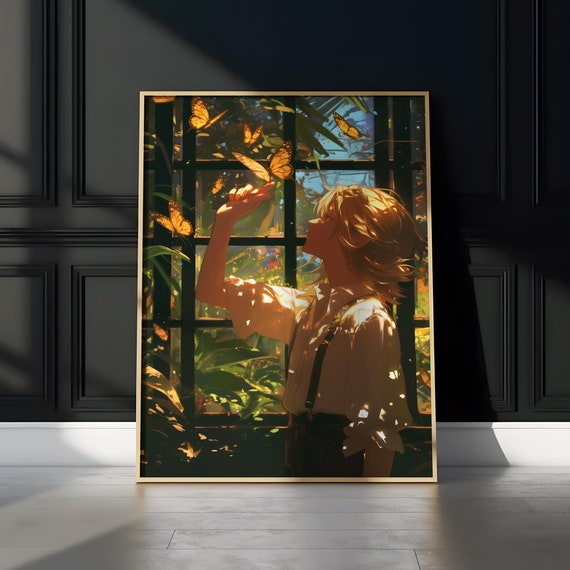 Anime Butterfly Garden Poster Aesthetic Art For Nature Lovers Cozy Wall Decor Ideal Gift For Women Dreamy Room Decor For Bedroom