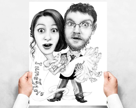 Custom Funny Wedding Portrait Illustration Personalized Gift Couple Illustration Couple Portrait Family Drawing Anniversary Gift