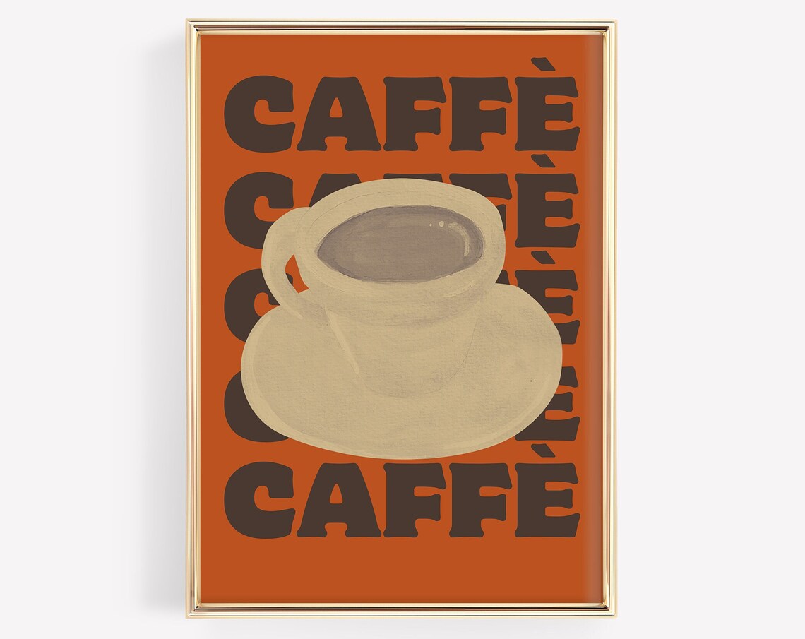 Caffe Retro Espresso Cup Burnt Orange Italian Coffee Wall Poster