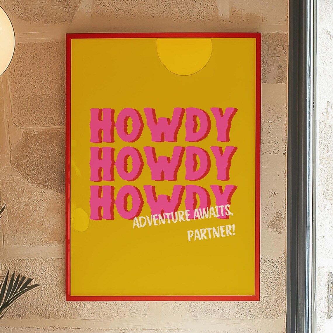 Howdy Adventure Awaits Partner Western Pink Yellow Quote Poster - Image 2