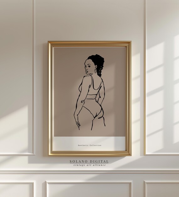 Minimalist Female Line Drawing Body Positive Art Curvy Woman Wall Empowering Modern