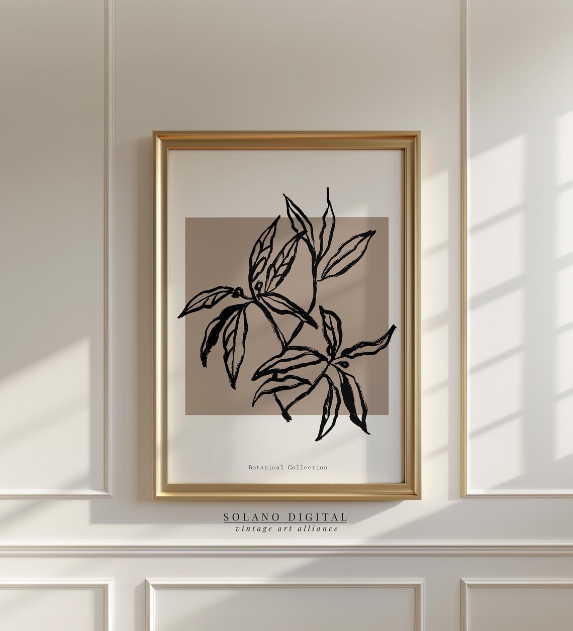 Modern Botanical Line Art Print Minimalist Black Leaf Illustration Neutral Wall Poster
