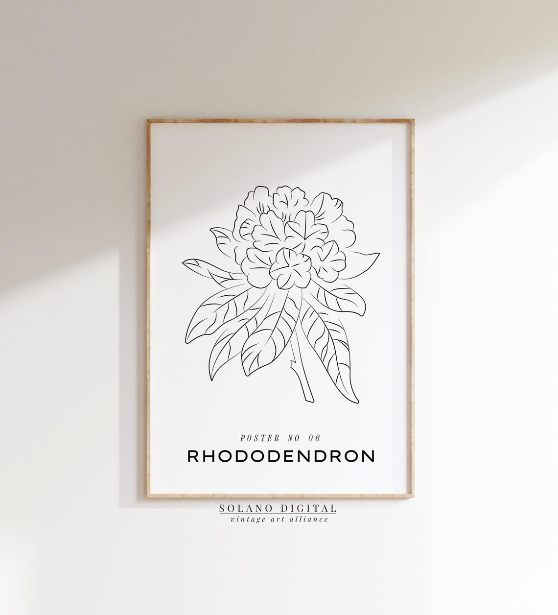 Rhododendron Line Art Print Minimalist Floral Poster Black And White Botanical Wall Vintage Flower