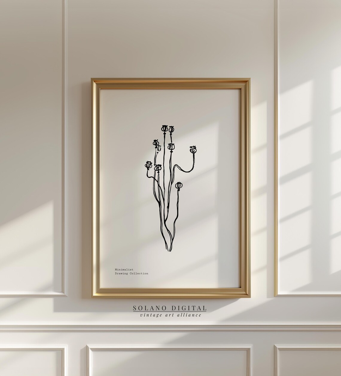 Delicate Minimalist Poppy Seed Heads Line Drawing Botanical Poster