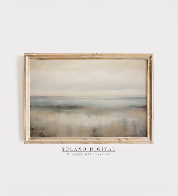 Muted Abstract Beach Seascape Soft Beige Blue Grey Horizon Art Poster