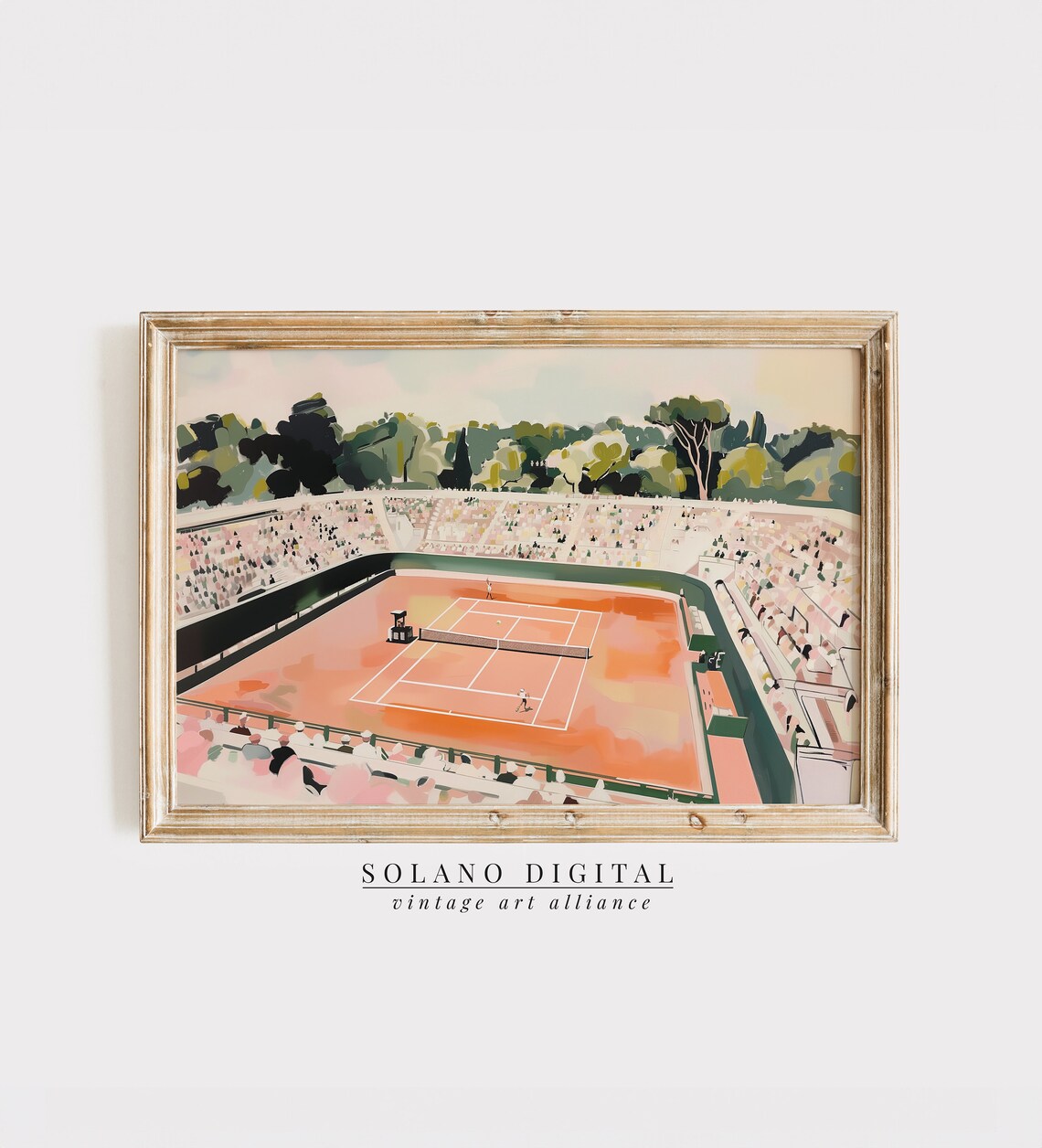 Sunlit Clay Tennis Court Stadium Painting With Crowd Sports Poster