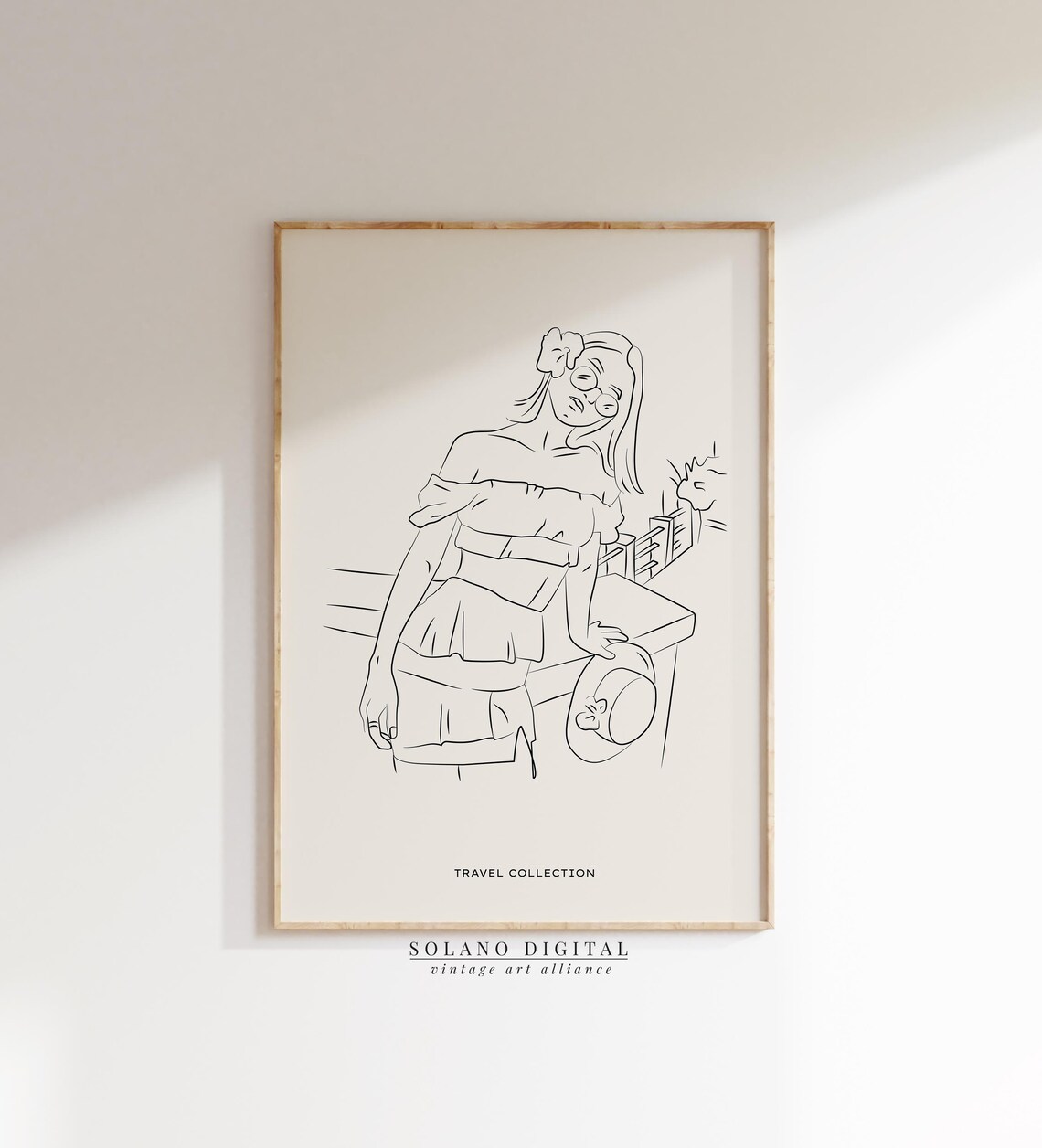 Boho Woman Traveler Sunglasses Hat Minimalist Line Art Poster