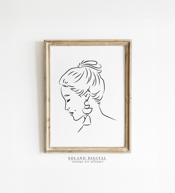 Minimalist Woman Line Art Portrait Modern Black And White Female Profile Illustration Elegant